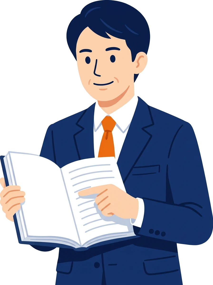 決算書を開いて一行を指さす税理士