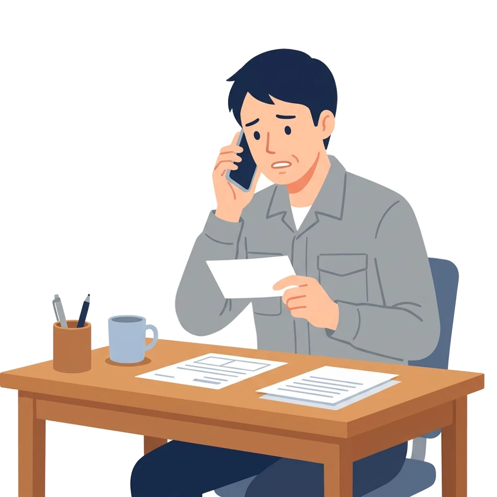 納付書を手に、電話で相談している事業主