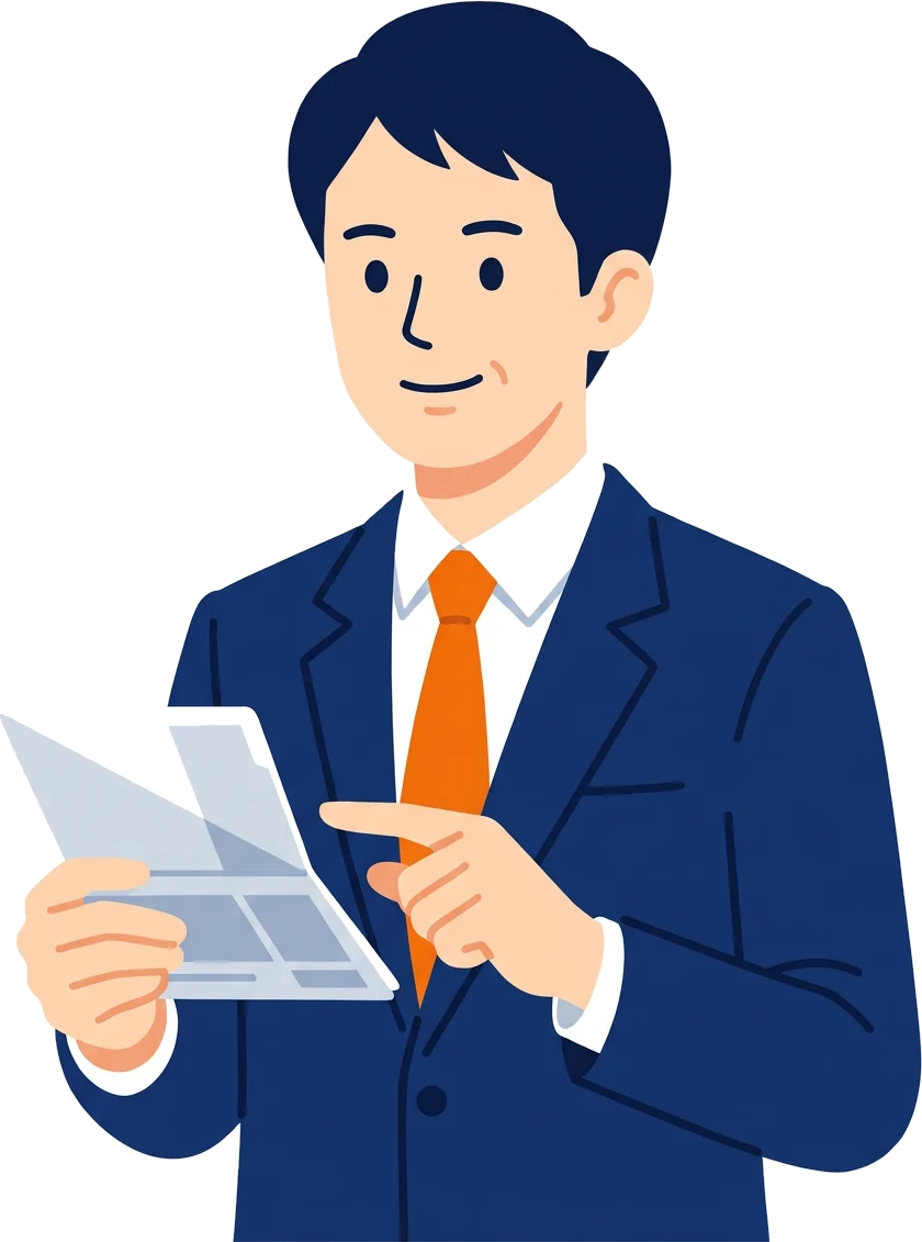 通帳の明細を指さして説明する税理士
